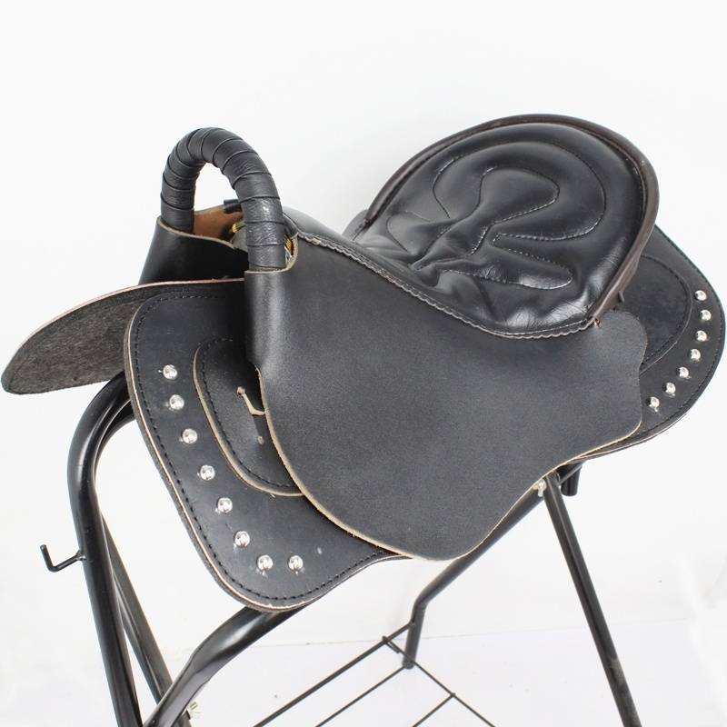 Black horse saddles with no parts