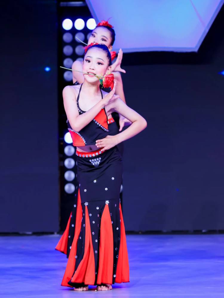 New Douyin Purple Golden Flower waist Girls Shan Ling same Dai Peacock Dance Children's Daughter Flower Performance Server Fish Tail Skirt