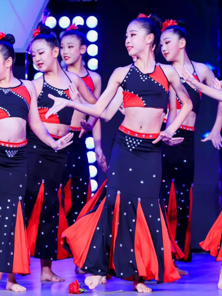 New Douyin Purple Golden Flower waist Girls Shan Ling same Dai Peacock Dance Children's Daughter Flower Performance Server Fish Tail Skirt