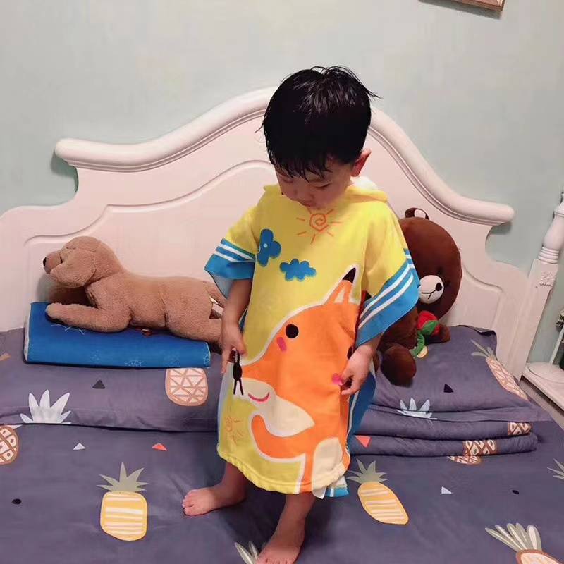 Children's bath towel water absorption, dry summer hooded cape, cartoon, baby beach can wear cloak, bathing bathrobe
