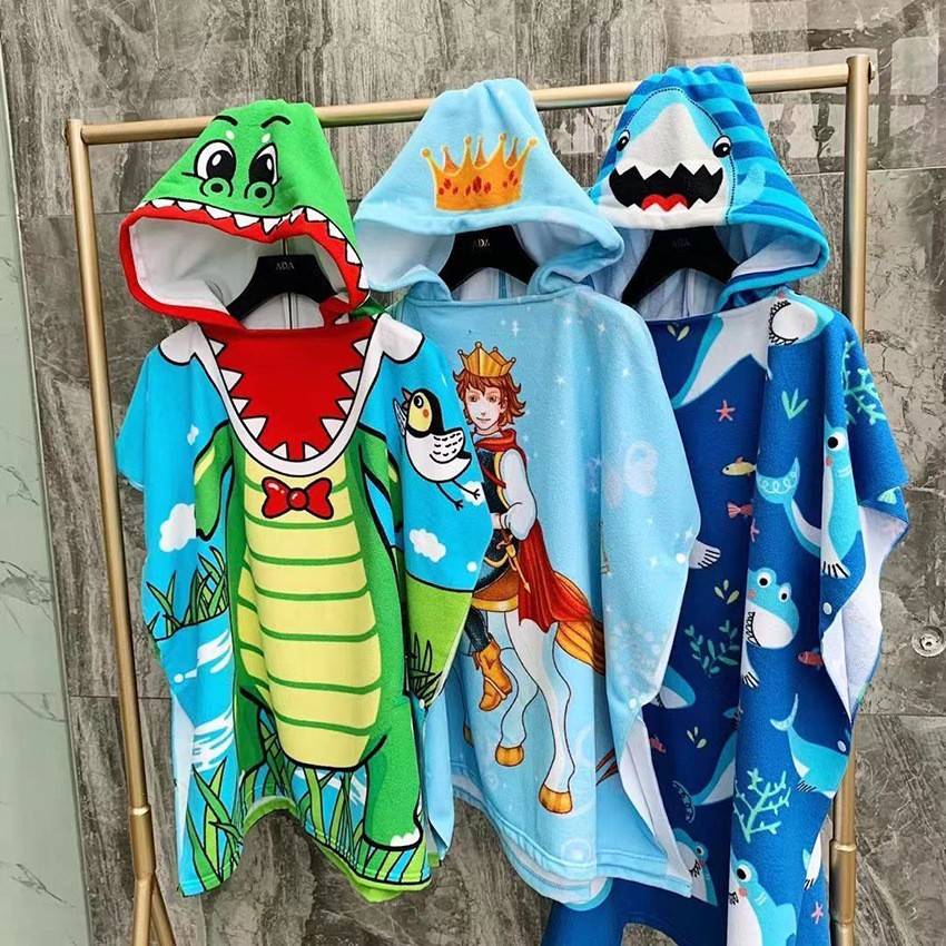 Children's bath towel water absorption, dry summer hooded cape, cartoon, baby beach can wear cloak, bathing bathrobe