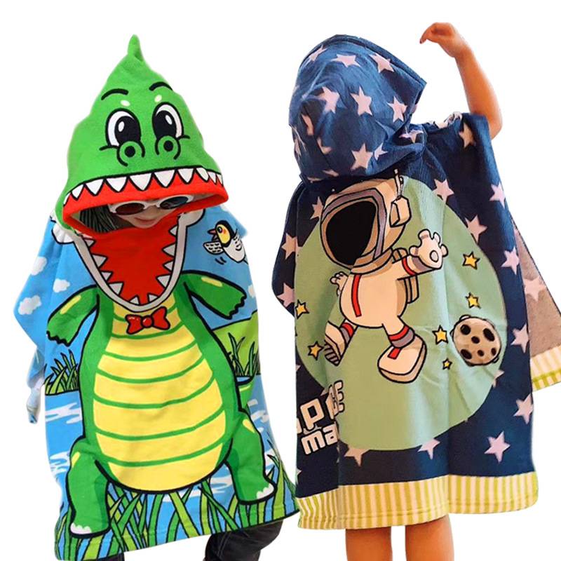 Children's bath towel water absorption, dry summer hooded cape, cartoon, baby beach can wear cloak, bathing bathrobe