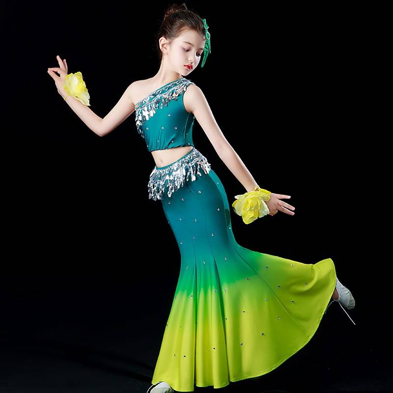Children's Dai dance performance clothing peacock dancers perform gradient art test fish tail practice skirt girl girl