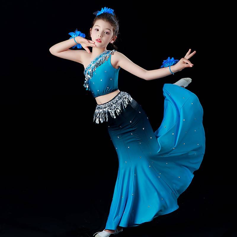 Children's Dai dance performance clothing peacock dancers perform gradient art test fish tail practice skirt girl girl