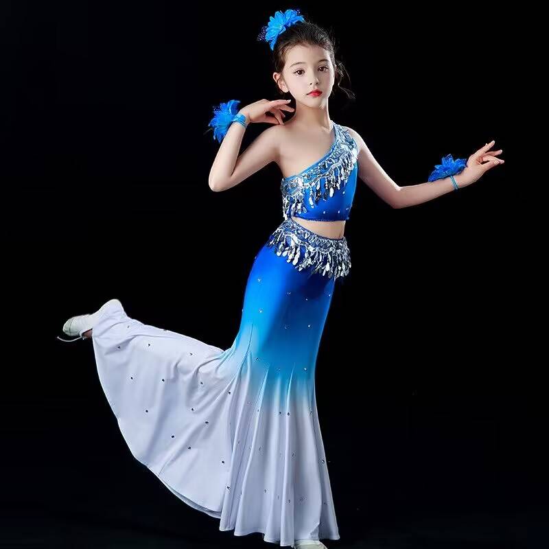 Children's Dai dance performance clothing peacock dancers perform gradient art test fish tail practice skirt girl girl