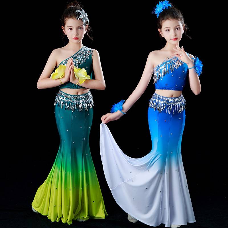 Children's Dai dance performance clothing peacock dancers perform gradient art test fish tail practice skirt girl girl