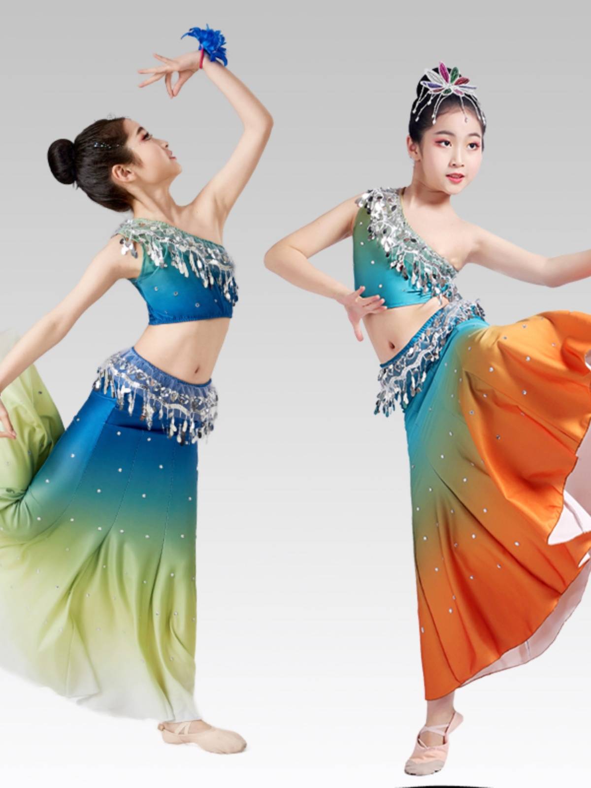 New children's Dai dance clothing elastic peacock dance performance clothing girl children Dai fish tail skirt performance suit