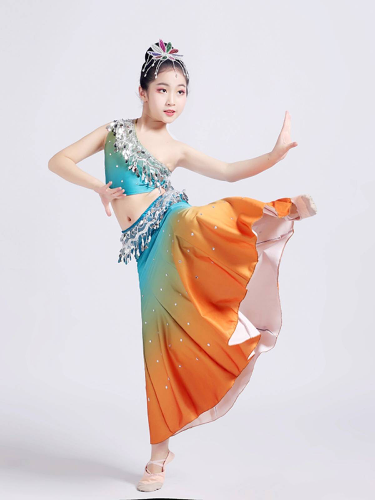 New children's Dai dance clothing elastic peacock dance performance clothing girl children Dai fish tail skirt performance suit