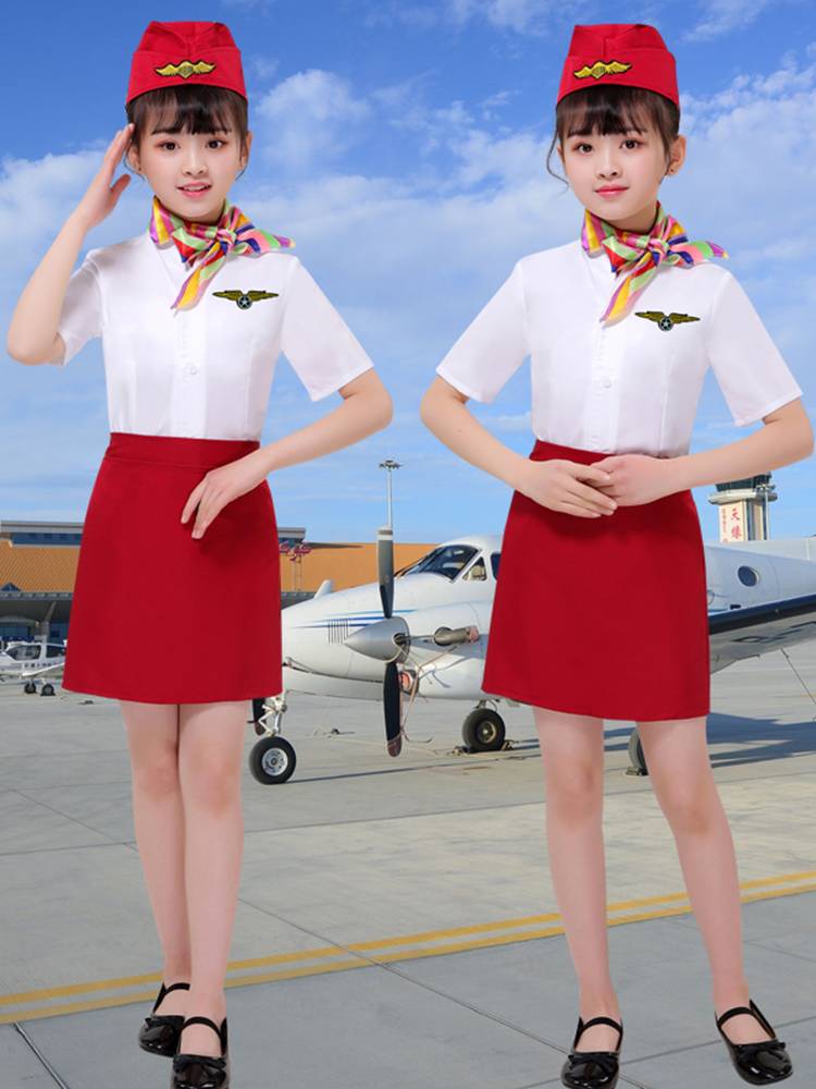 Children's Chinese Captain Air Sister Uniform Primary School Student Vests Airlines Pilot's Walk Show Performance Professional Clothing