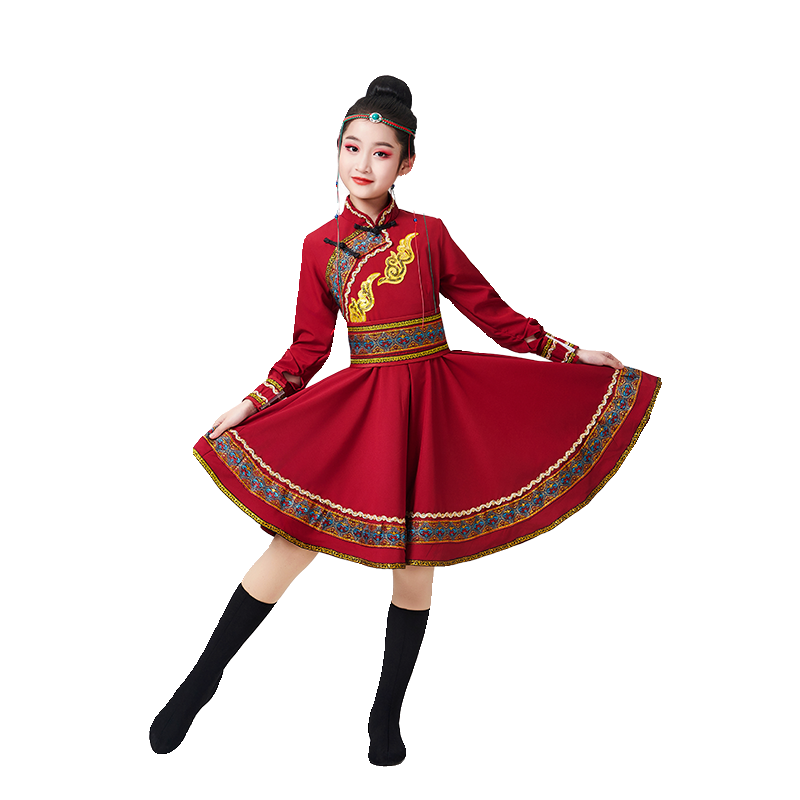 Mongolian children danced and dressed in female Monk robes, Mongolian national minority white horses
