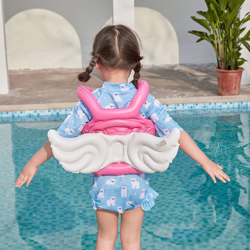 The new children's swimming circle angel vest wings net red inflatable 2-8 year old baby life jacket buoyant water sleeves