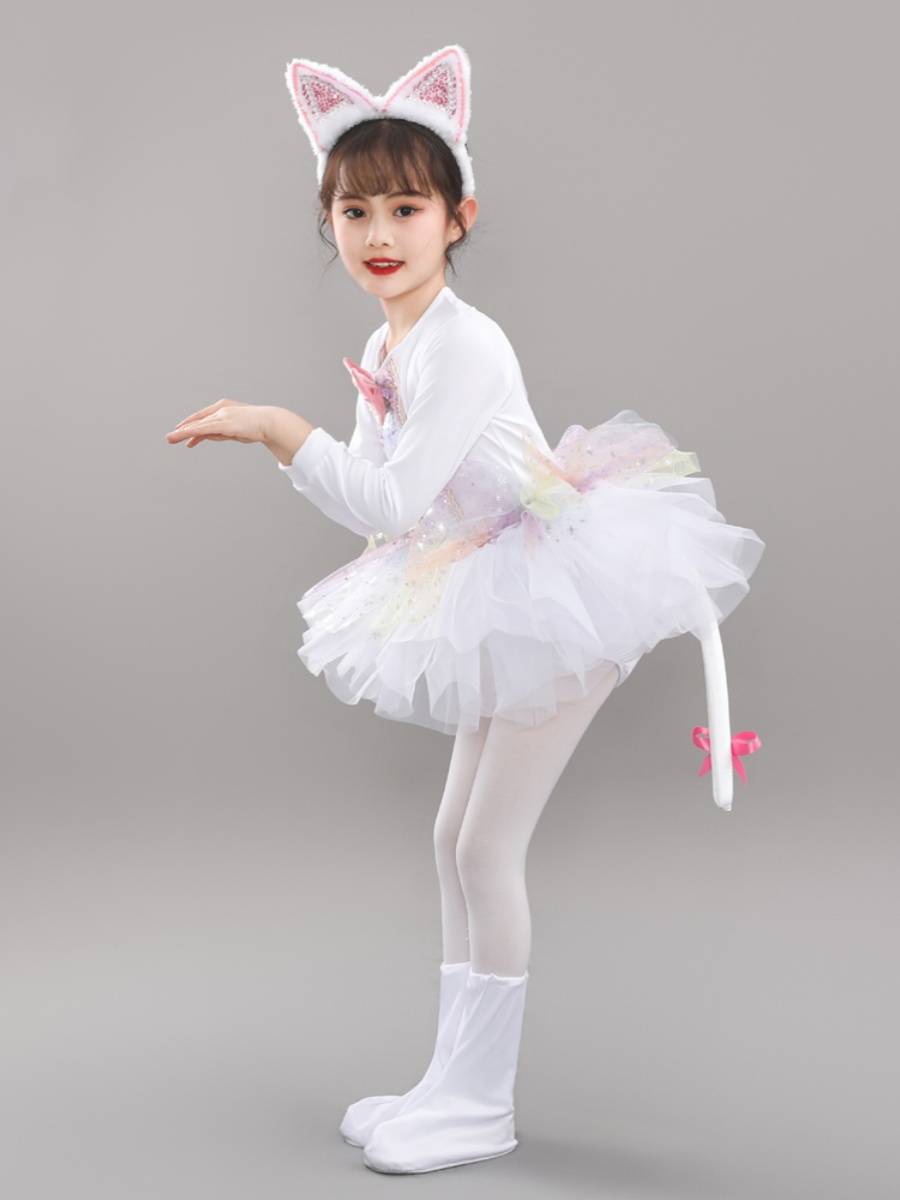 Children's Animal Services Children's Dance Study Mat called Persian Cat Performing Girl White Skirt Cute Clothing