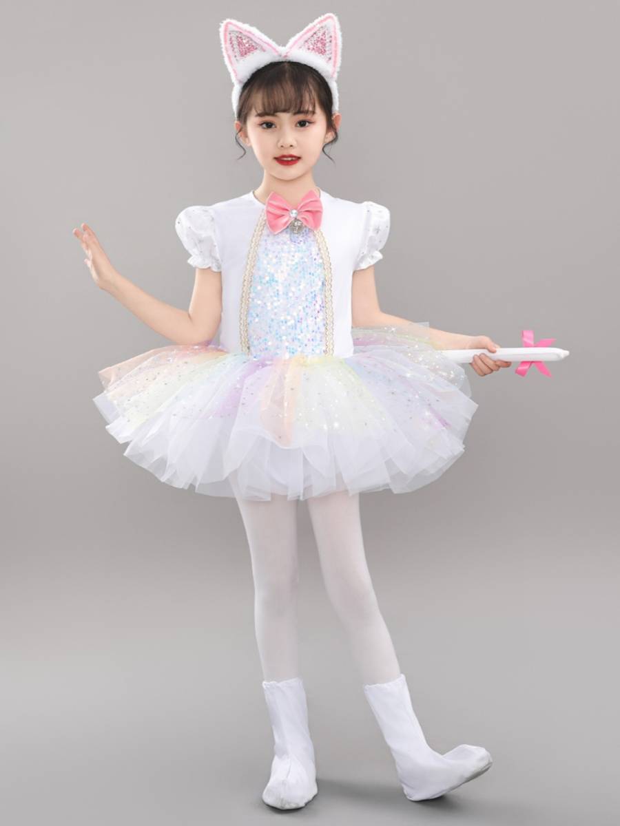 Children's Animal Services Children's Dance Study Mat called Persian Cat Performing Girl White Skirt Cute Clothing