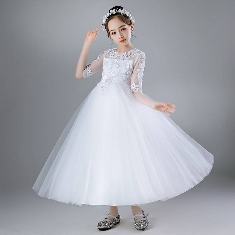 Girl host evening dress Shoulder black children's mop long skirt performance children's model catwalk show fashion