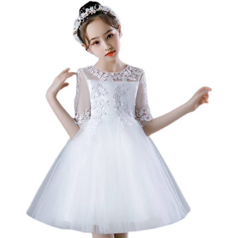 Girl host evening dress Shoulder black children's mop long skirt performance children's model catwalk show fashion