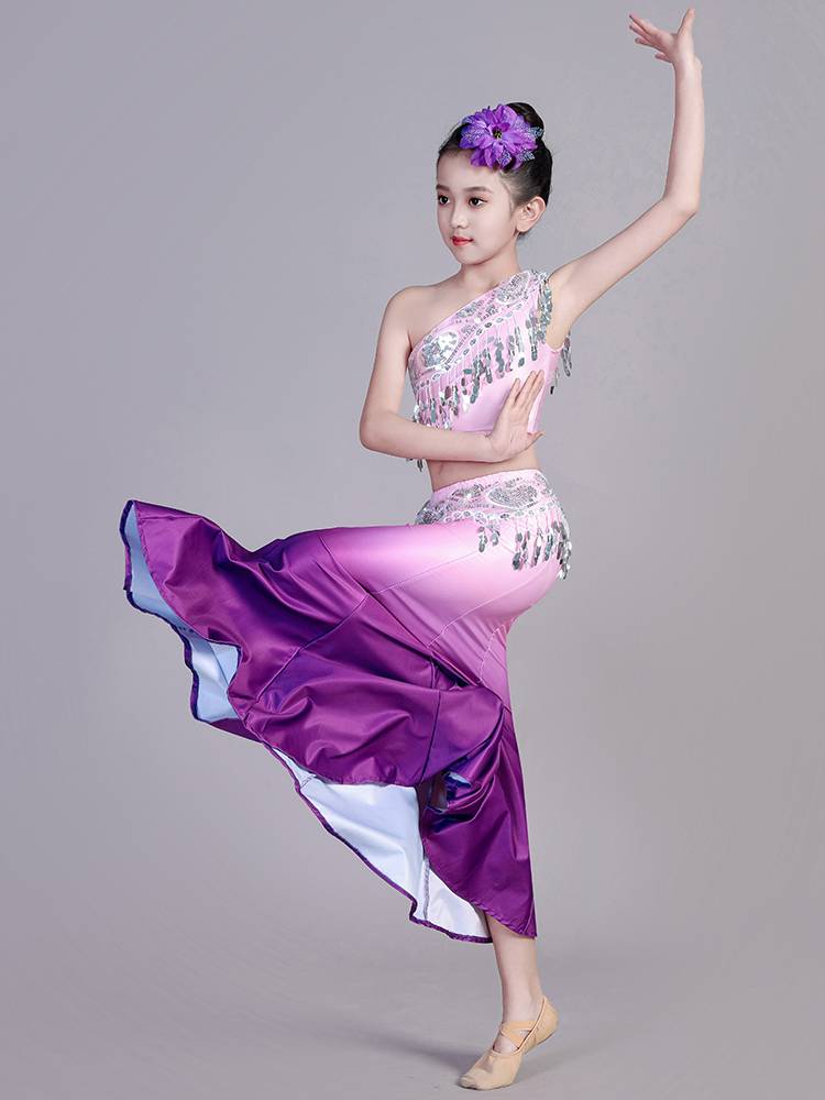 New children's Dai dance performance service girl peacock dance bag hip fishtail skirt children's high -quality national performance service