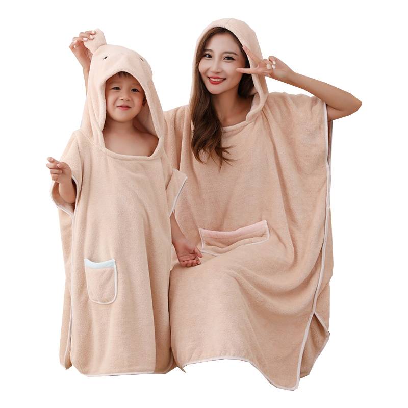 2 pieces of bathrobe adult children parent -child water absorption, hooded, bathing big bath towel set, big boy, no hair loss