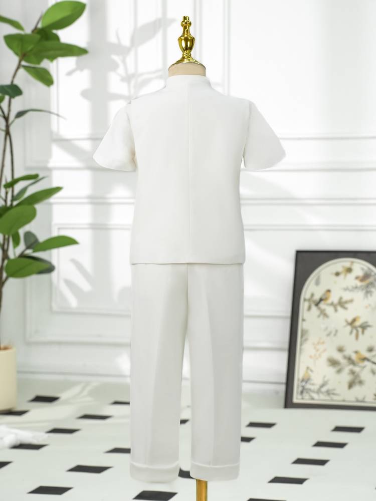Children's suit set 2024 new summer Chinese host dress boy white piano performance birthday