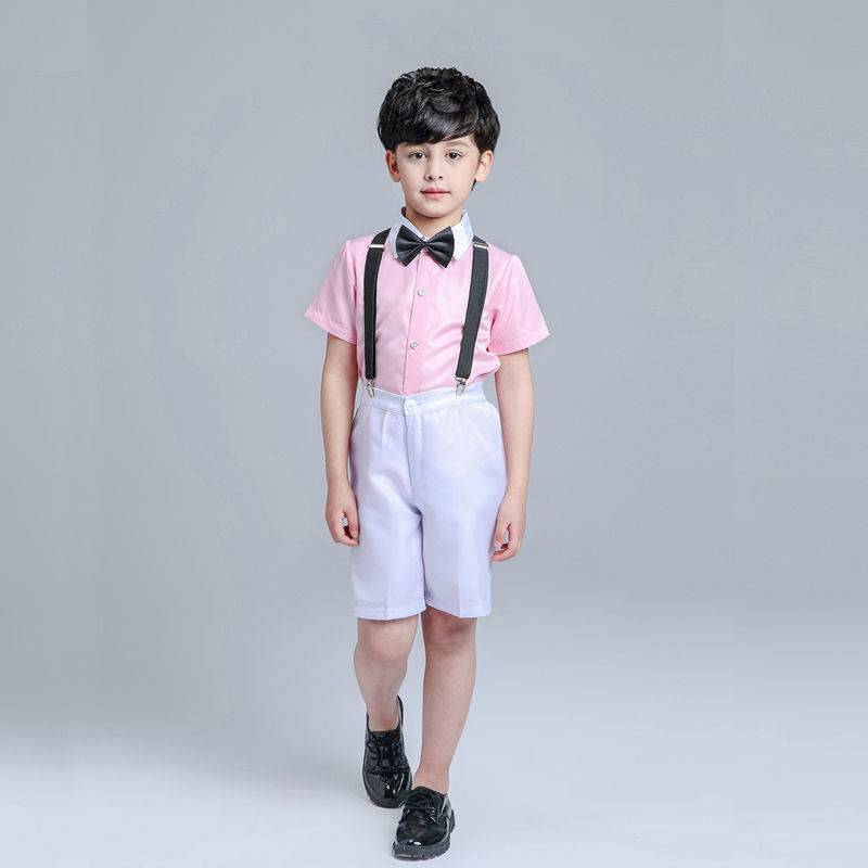 Pink top + white shorts + two tie + belt + socks