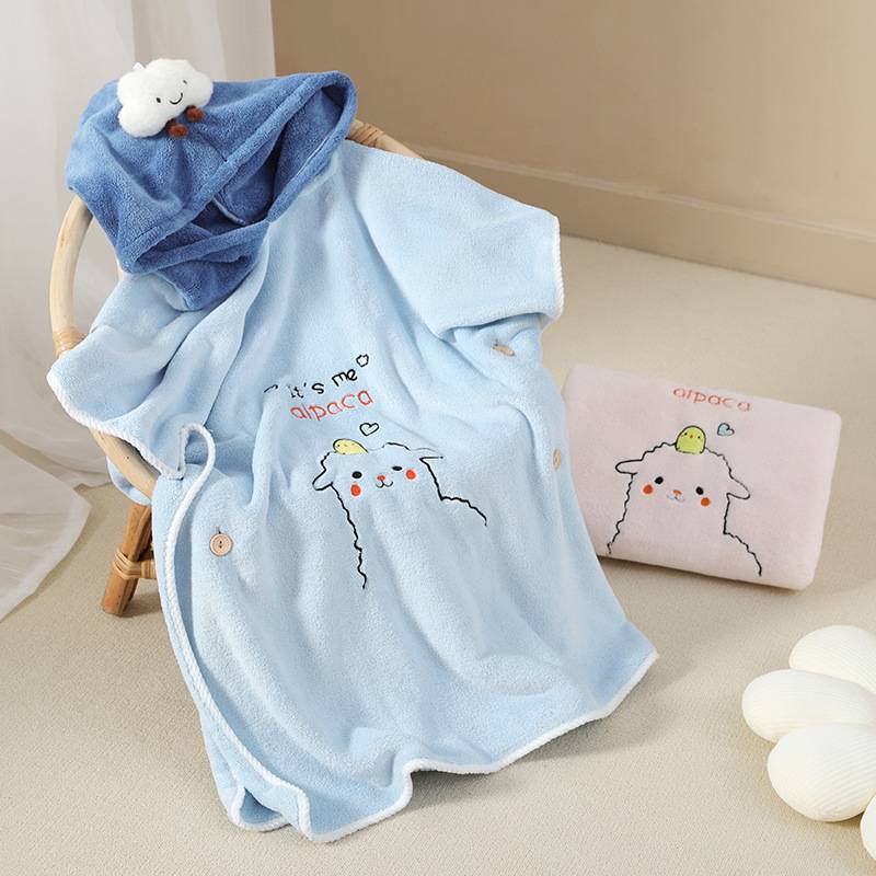 Children's bath towel cable hooded bathrobe coral velvet baby baby baby summer swimming bath, warm winter hot spring hot springs