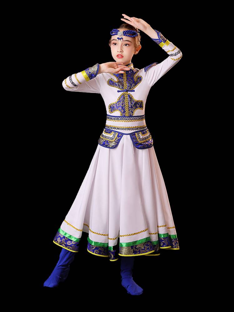 Children's Mongolian Dance Performance Clothing White Horse Hongyan Top Cook Dance Chopsticks Dance Ethnic Stage Performance Service