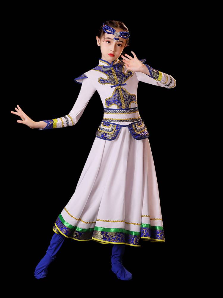 Children's Mongolian Dance Performance Clothing White Horse Hongyan Top Cook Dance Chopsticks Dance Ethnic Stage Performance Service