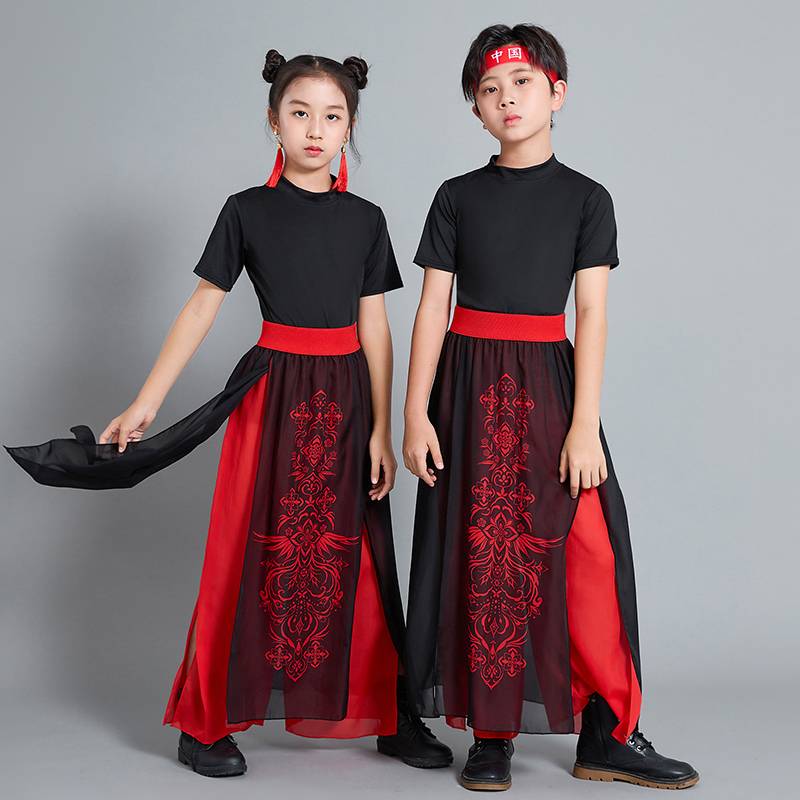 Girls short sleeves + ear falls + eyebrows + red silk lead + full red fan
