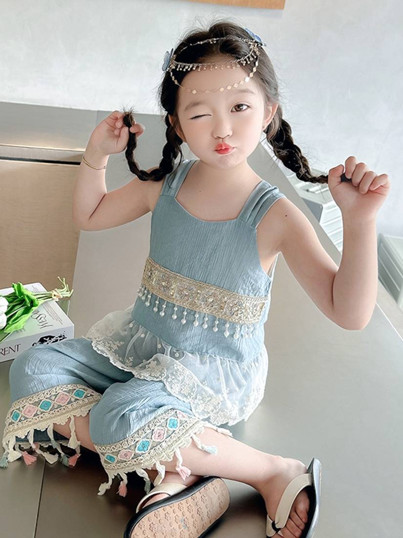 Girls in summer national wind set 2024 new children's ethnic minority wind clothing little girl Dai dance thin