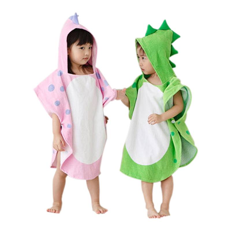 Children's bath towel cloak boys with hats in summer with cotton water absorption beach swimming bath, bathing girl baby dinosaur bathrobe