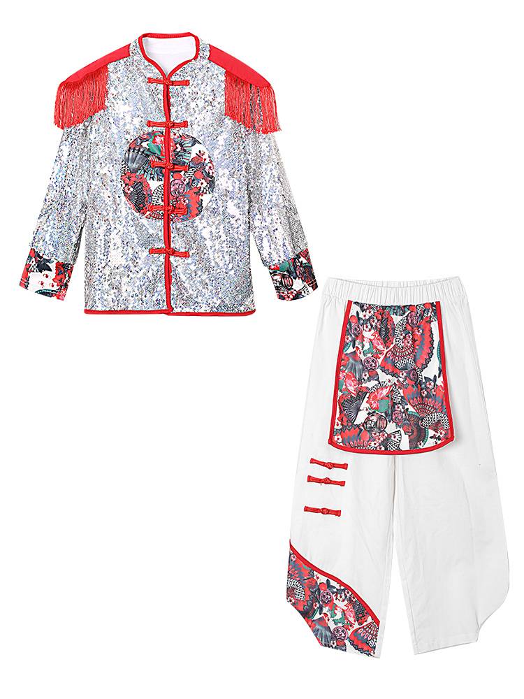 Boys' national tide show showing handsome children's shelves drum performance clothing shooting hip -hop hip -hop suit tide dress
