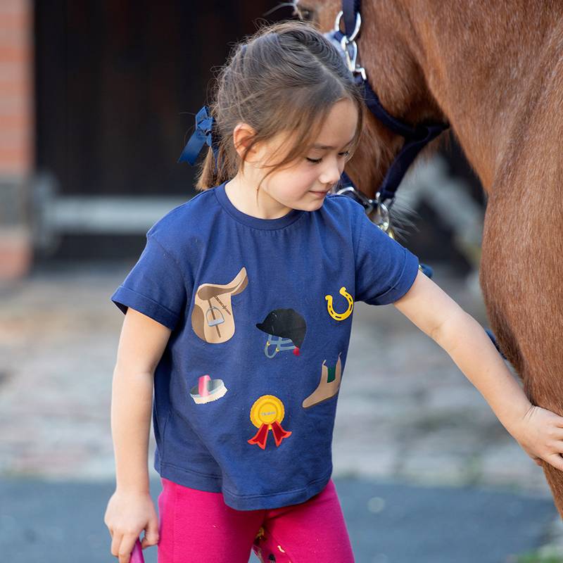 British Shire Equestrian T -shirts Children's Cavaliers Casual Cartoon Caps Male Girls Riding Short Sleeve Top