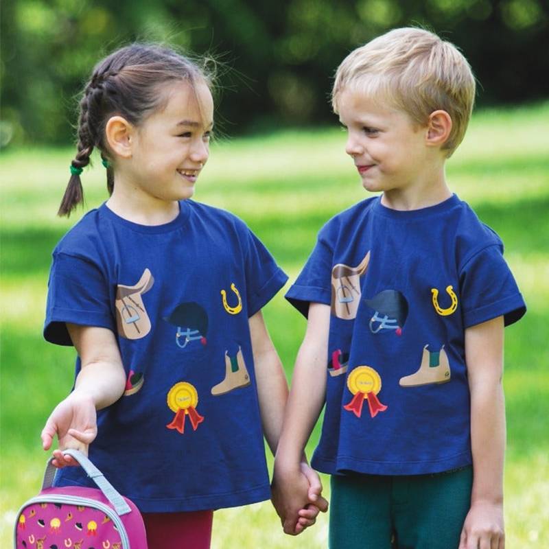 British Shire Equestrian T -shirts Children's Cavaliers Casual Cartoon Caps Male Girls Riding Short Sleeve Top