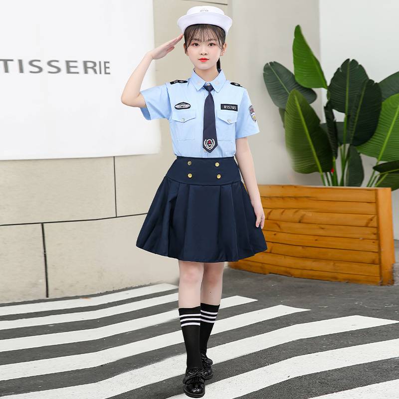 Children's police service performance service for men and girls, small traffic police, public security service full set of clothing men and girls special officer uniform