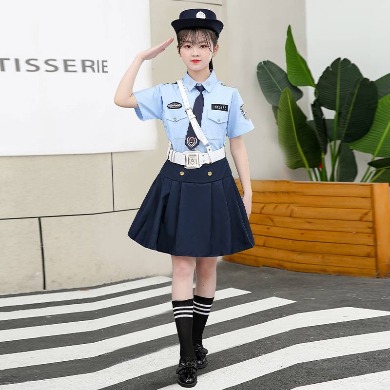 Children's police service performance service for men and girls, small traffic police, public security service full set of clothing men and girls special officer uniform