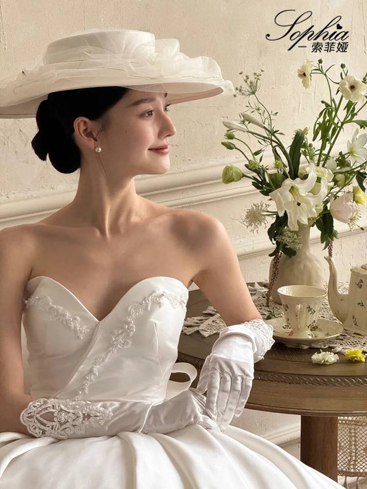 Wedding glove bride dresses satin French retro lace sleeve white long wedding sleeve sleeve cover arm covers