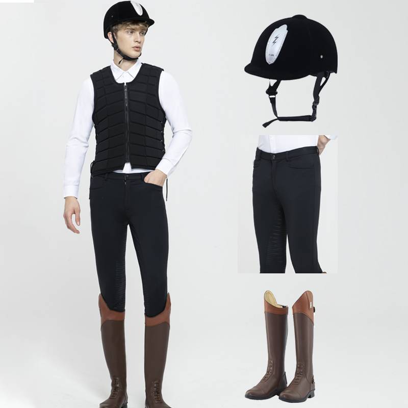 A horse-backed, adult-male horse-riding training competition with horse-riding equipment for spring and autumn knights