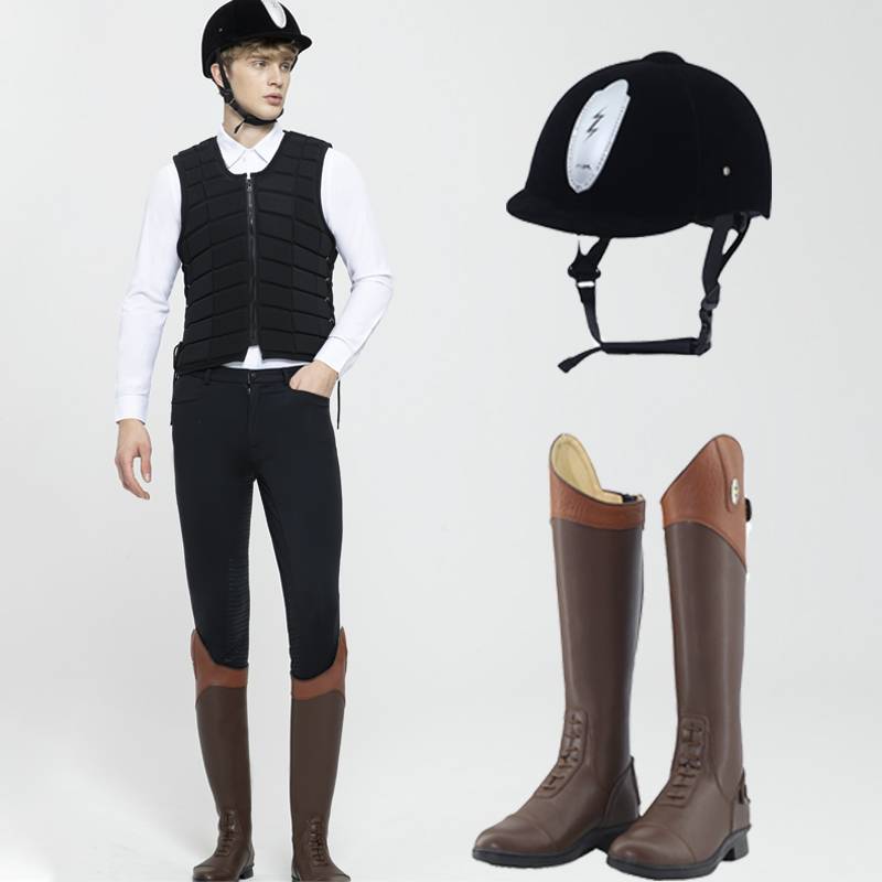 A horse-backed, adult-male horse-riding training competition with horse-riding equipment for spring and autumn knights