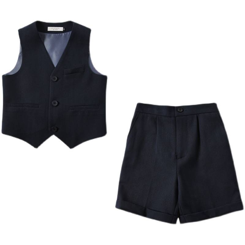 Summer new temperament British style blue boy vest shorts set violin performance piano performance