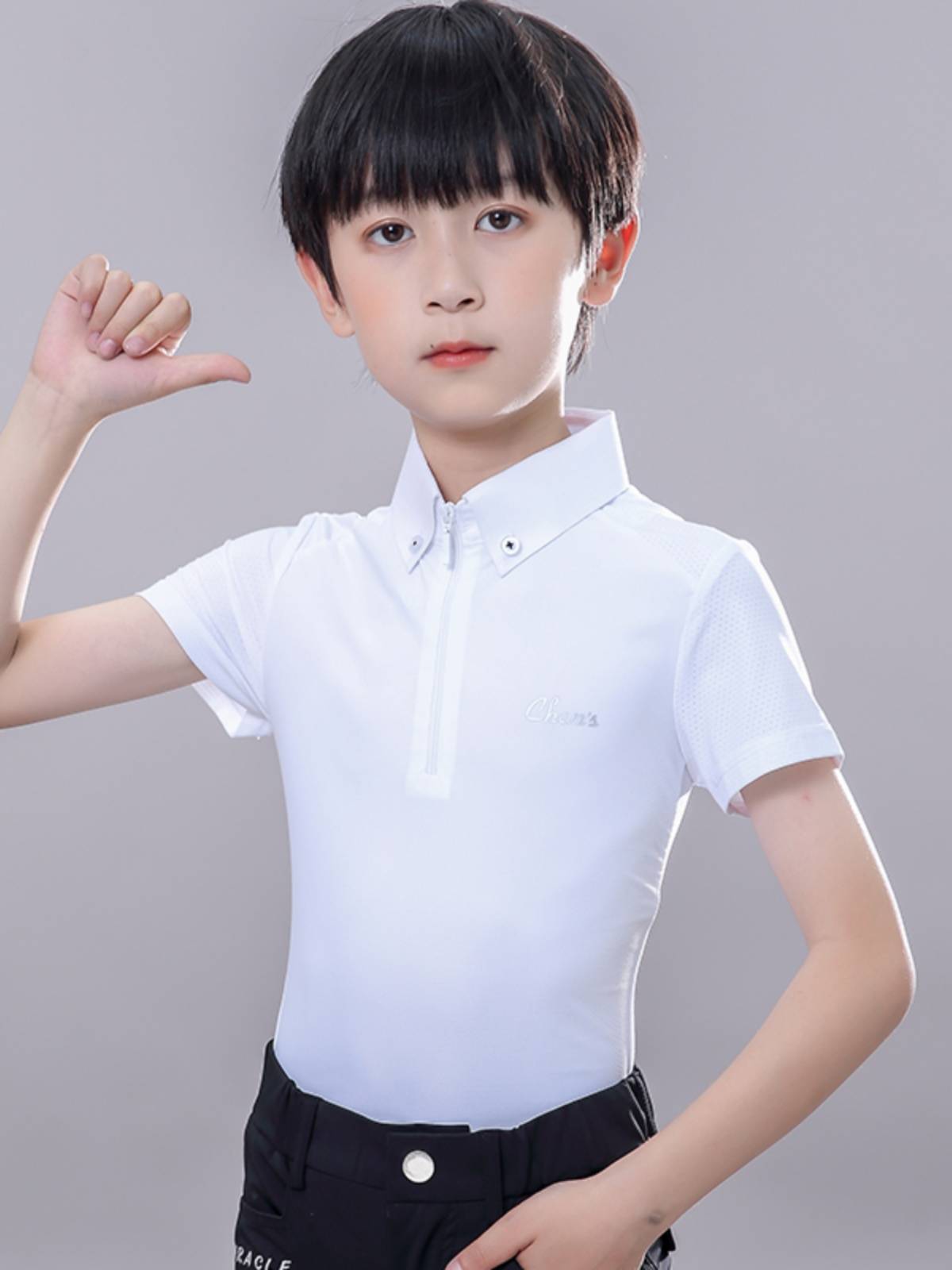 Children's summer equestrian short -sleeved T -shirt speed dry riding horse white girl equestrian competition service boys riding clothes