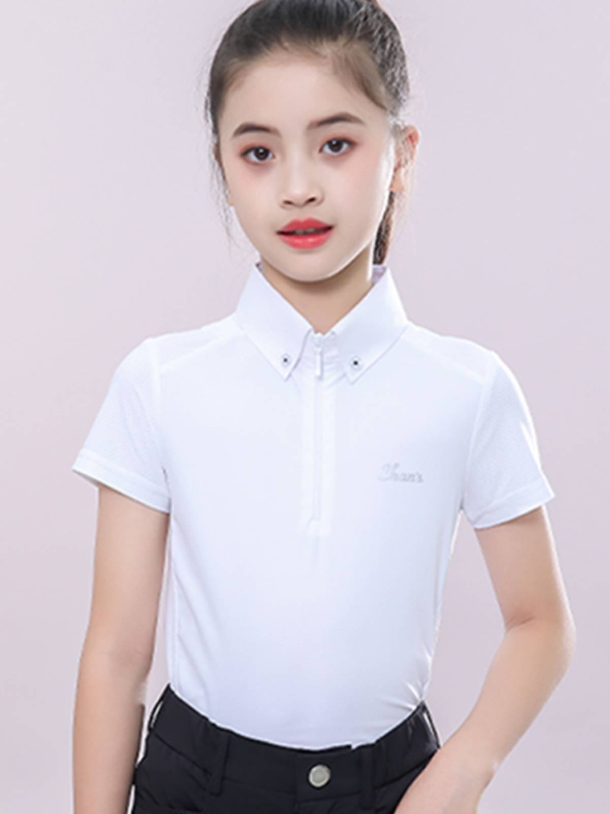 Children's summer equestrian short -sleeved T -shirt speed dry riding horse white girl equestrian competition service boys riding clothes