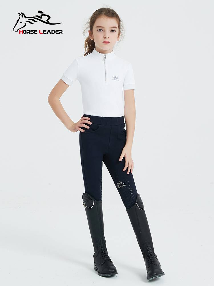 Children's equestrian clothing summer thin -sleeved short -sleeved T -shirt equestrian equipment set women's fast dry pneumatic horse riding clothes