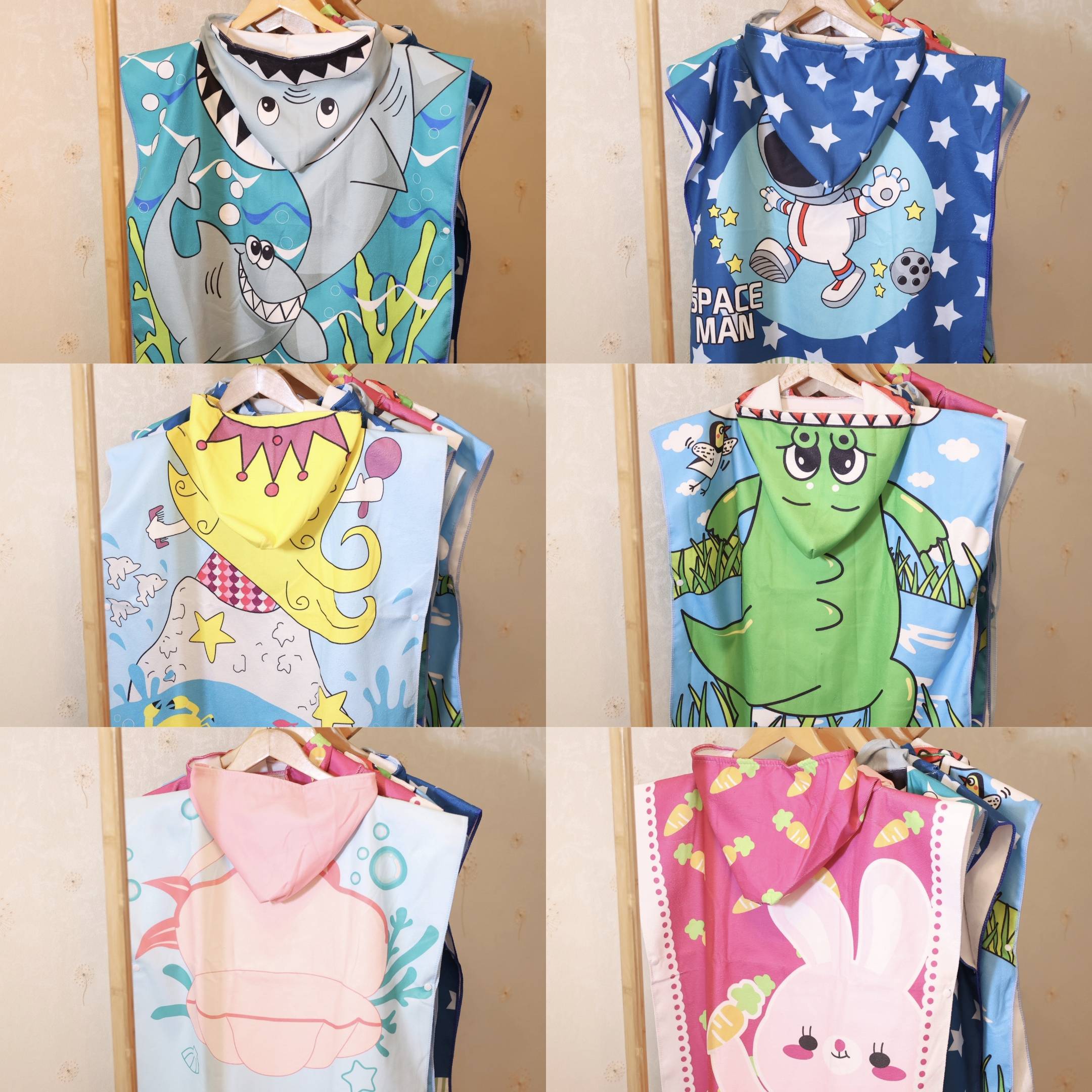 Men's and female children's hooded cape tissue, cloak, water absorption, dry beach towel cartoon can baby wear bath towel bathrobe