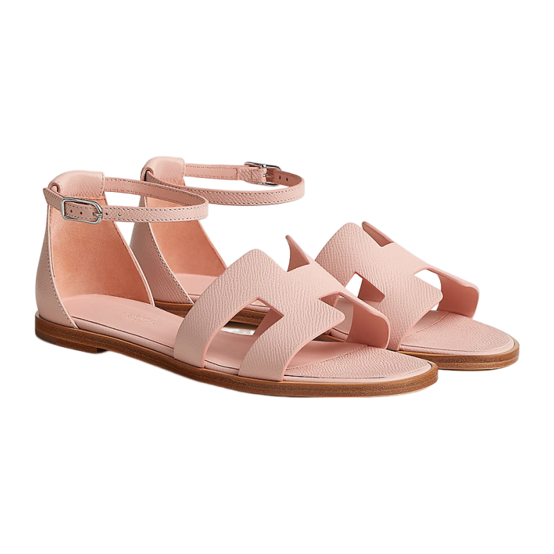 Hermes/Hermes Women's Shoes Pink calfskin nude h -shaped shoe code low heel sand slippers