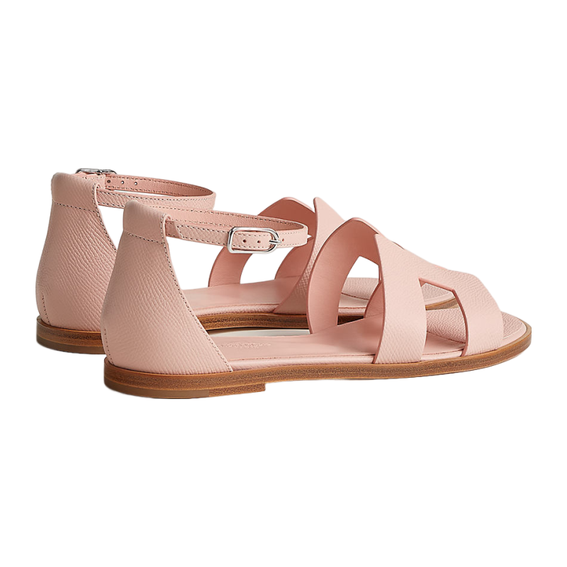 Hermes/Hermes Women's Shoes Pink calfskin nude h -shaped shoe code low heel sand slippers