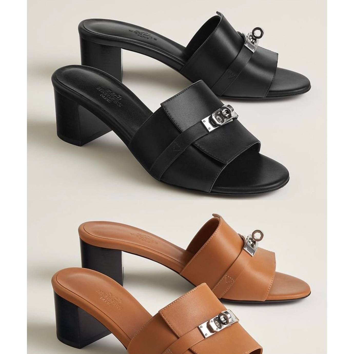 Spot Hermes Gigi Gigi 50 Kelly Silver Capital High -Hee Slipper Coarse Lolo Drag Women