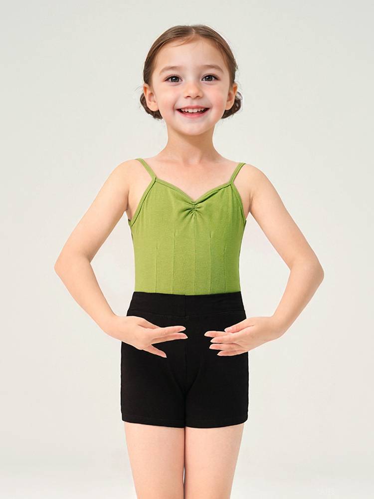 Girl dance service green suspender summer practice service children ballet ballet Chinese dance black dance shorts split
