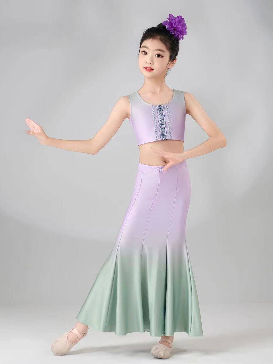 New children's Dai dance service minority performances, grade practice skirts, national style bag hip fishtail skirt