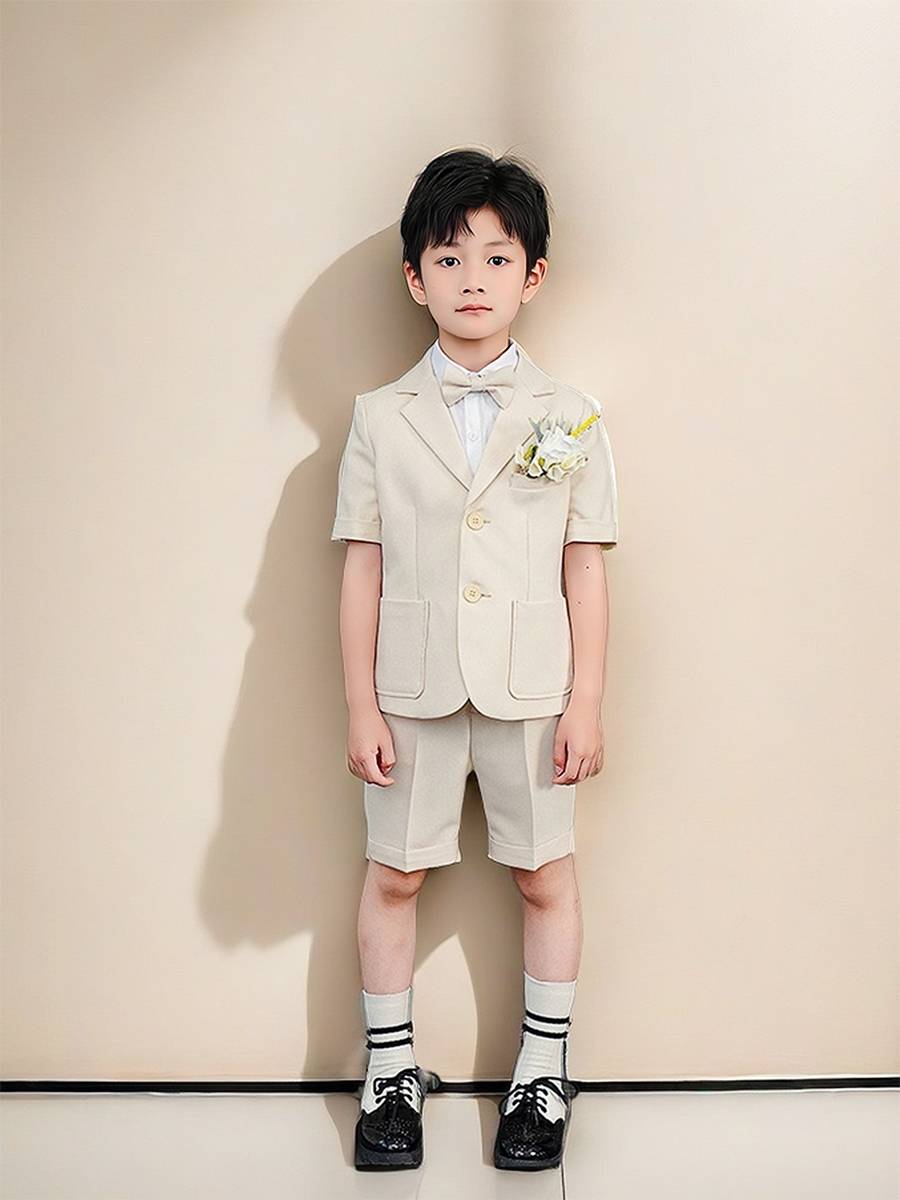 Little host clothing boy suit Summer short -sleeved children's modeling fashion fashion dress flower girl dress set