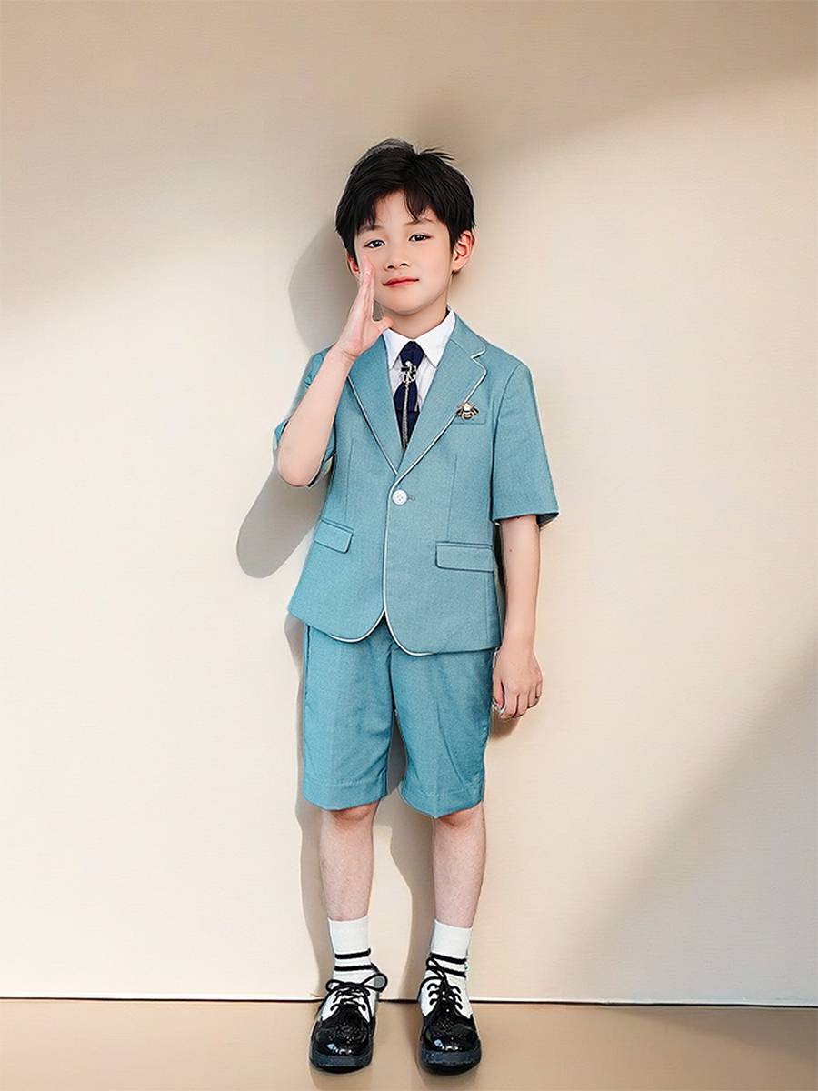 Little host clothing boy suit Summer short -sleeved children's modeling fashion fashion dress flower girl dress set