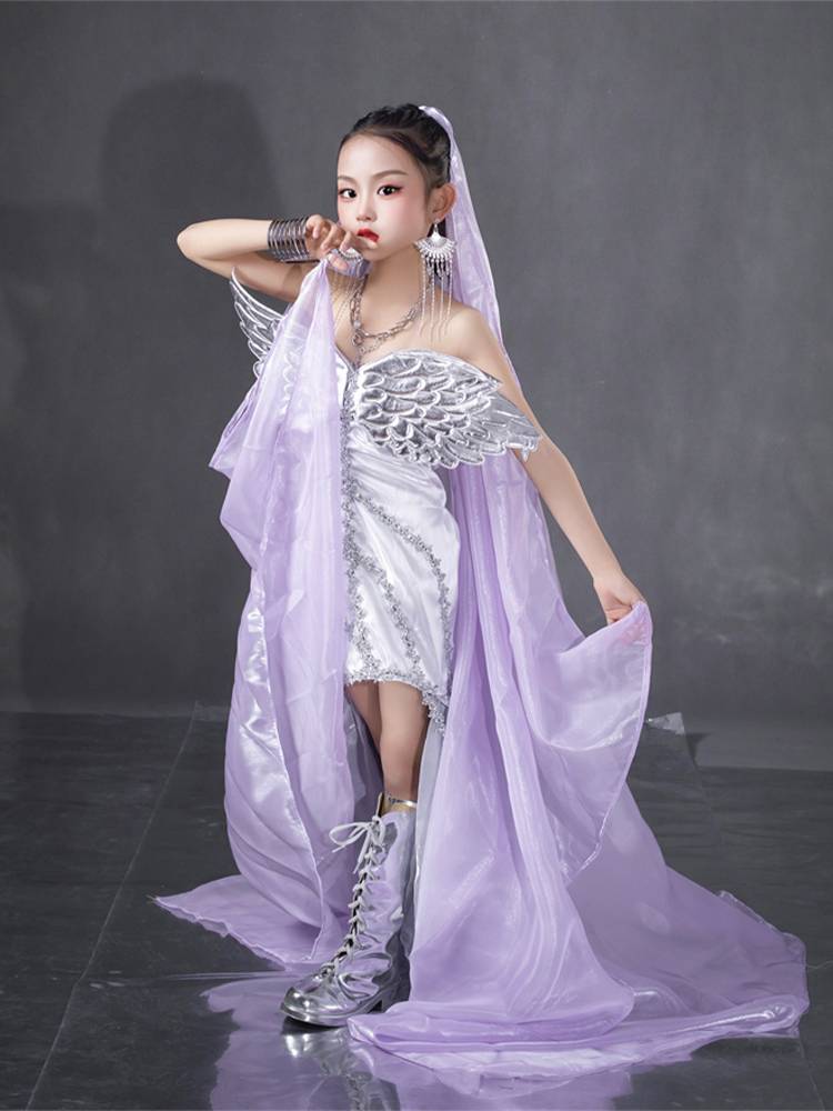 Girls Tide Clothes Walking Show Dress Purple Silver Dragon Tail Dress Anime Wind Children's Model catwood new model 6 Creative